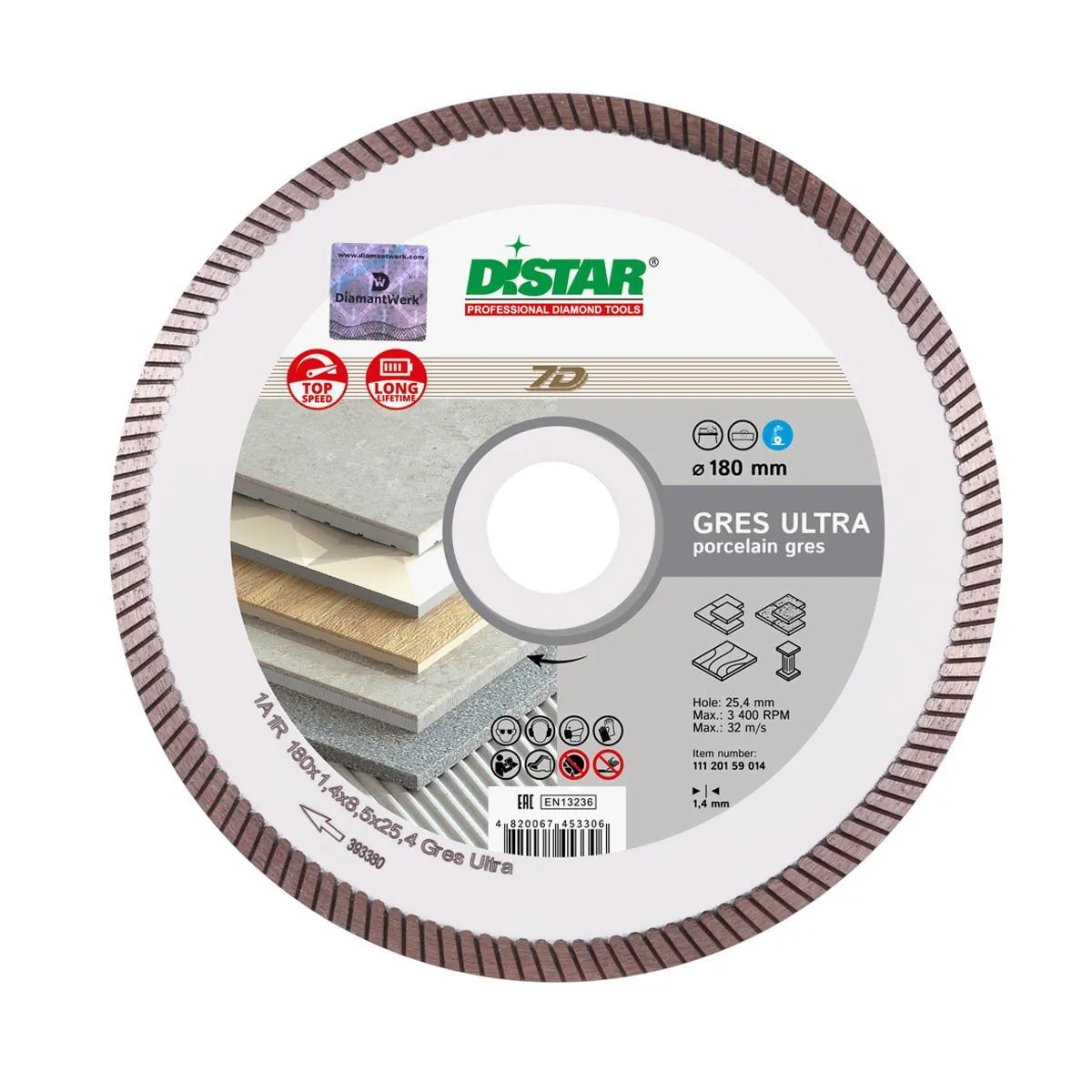 Круг алмазный DISTAR (1A1R GRES ULTRA RP25T 257631) Ф180х25.4мм по керамограниту